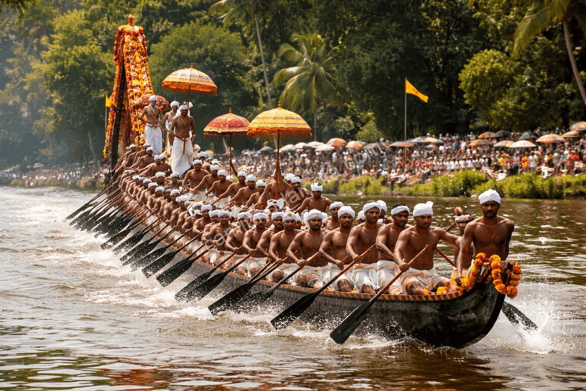 barco-tradicional-vallamkali-kerala Barco tradicional desliza pelas águas durante a Vallamkali