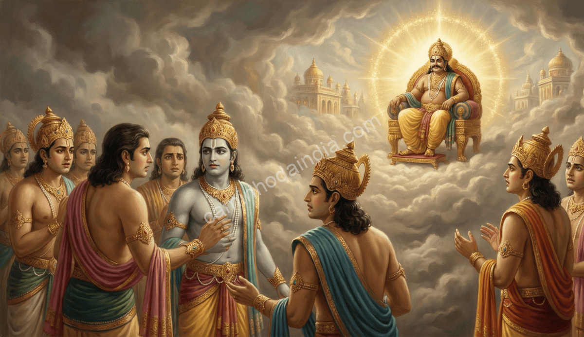 Devas preocupados discutindo o poder cada vez maior de Mahabali