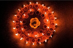 diyas colocadas durante o diwali