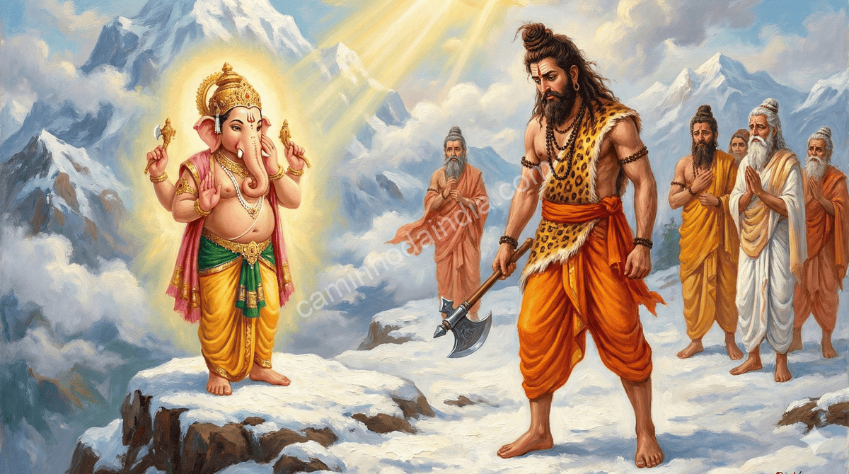 ganesha-tocando-rosto-calmo-presas Com serenidade divina, Ganesha toca seu rosto com a palma da mão e permanece calmo mesmo após uma de suas presas ser quebrada