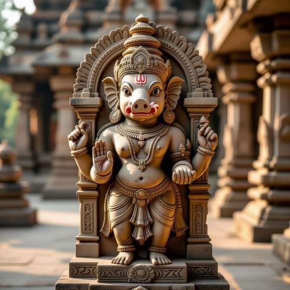 idolo-pacificado-de-varaha-em-templo Ídolo pacífico do avatar Varaha em templo hindu