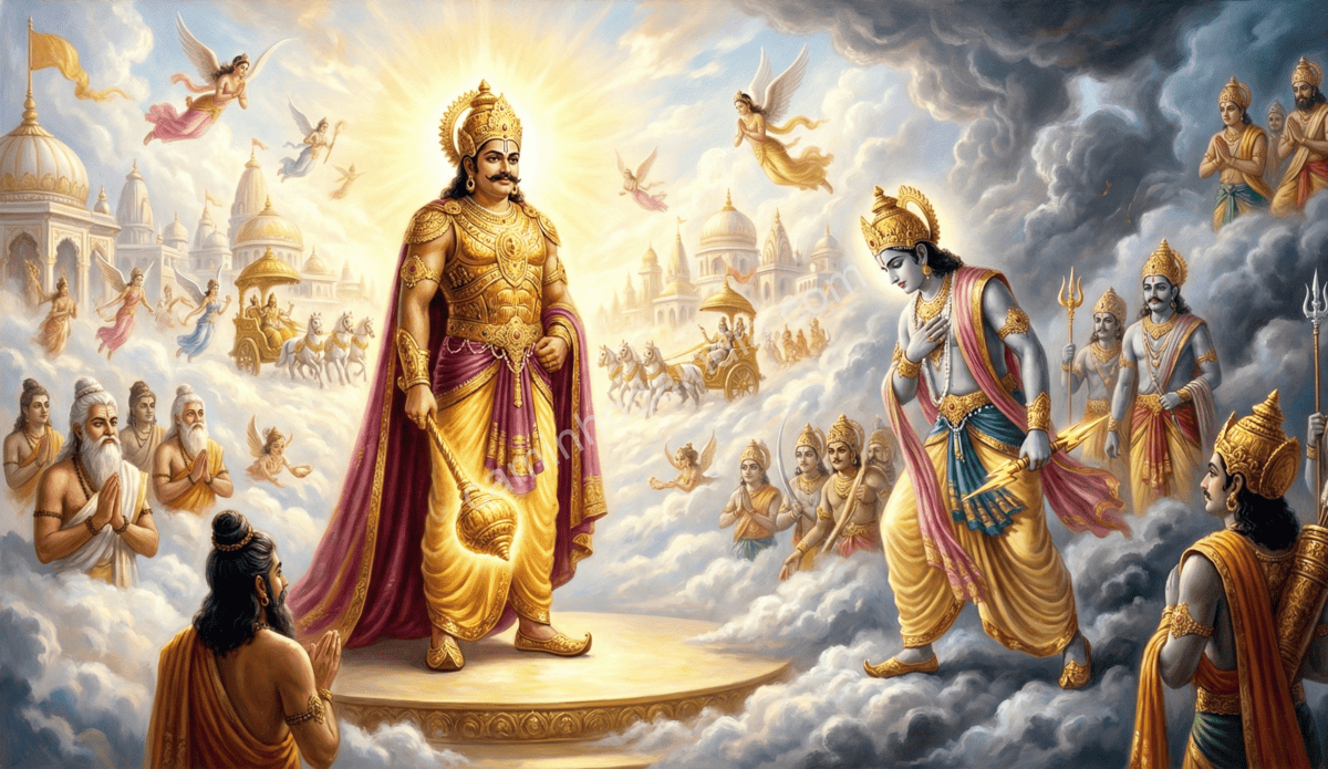 Indra cedendo o Svarga Loka ao Rei Mahabali