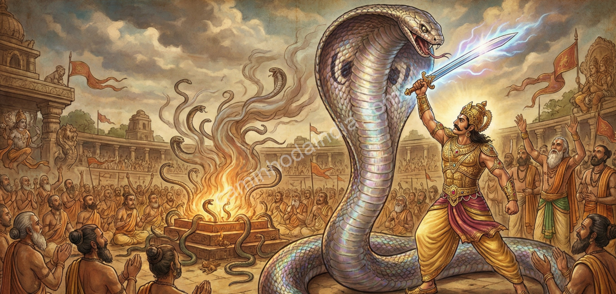 janamejaya-matando-cobras-durante-sarpa-satra Janamejaya matando cobras durante o ritual Sarpa Satra