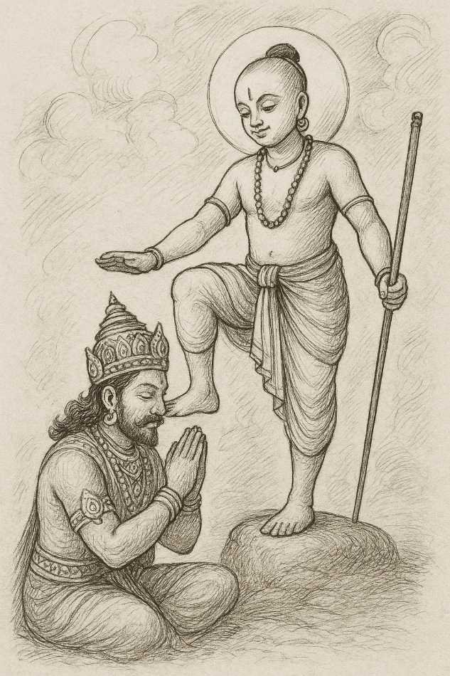 mahabali-oferecendo-cabeca-vamana Rei Mahabali oferecendo sua cabeça ao Avatar Vamana de Vishnu