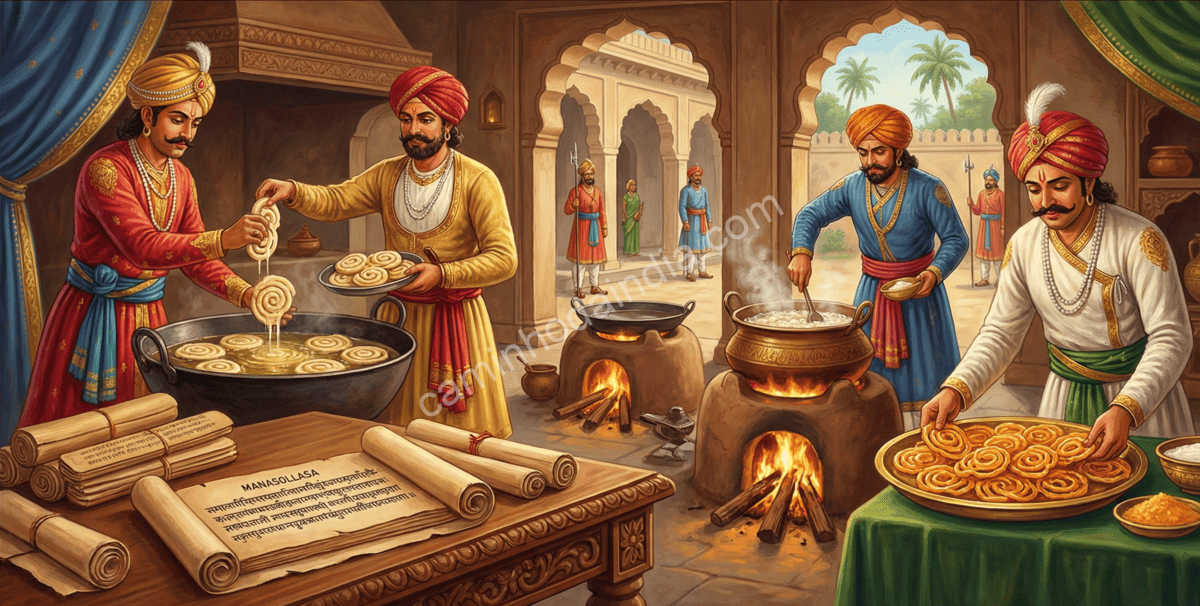 Descrição de doces fermentados e fritos no Manasollasa do século XII