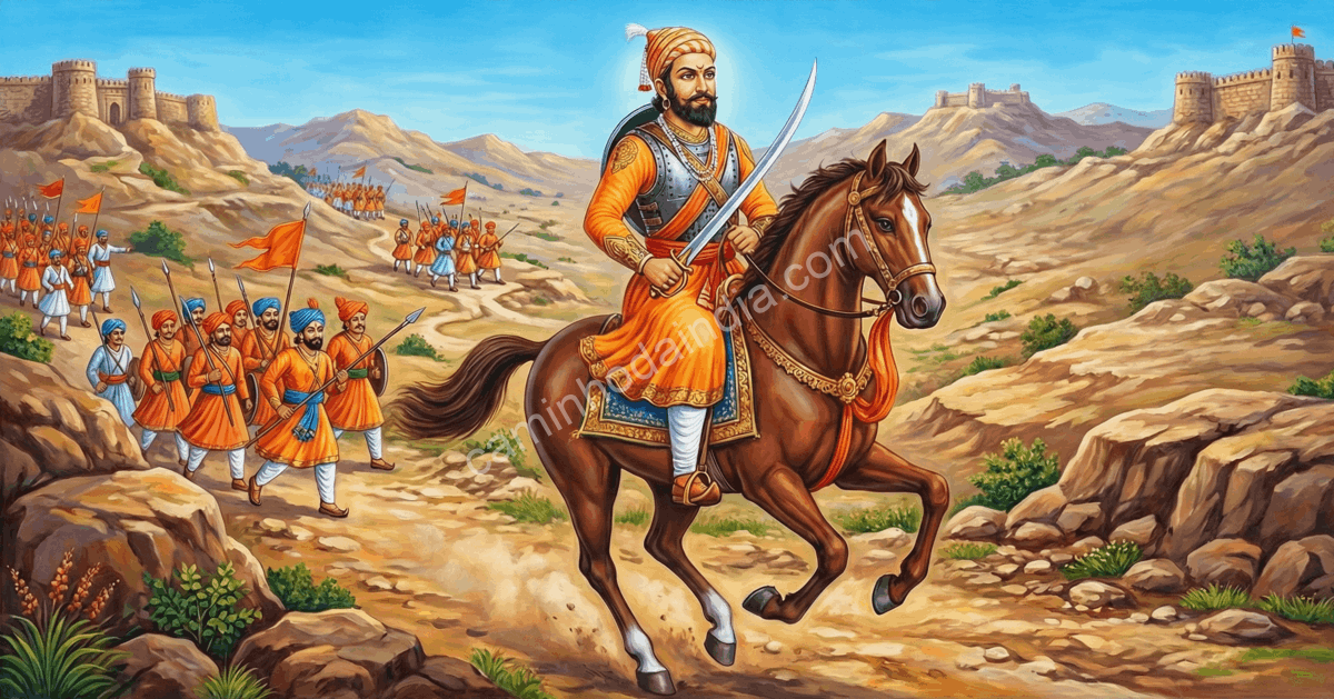 pintura-rei-maratha-shivaji-devoto-ganesha-protecao-templos Pintura do rei marata Shivaji, devoto de Ganesha, conhecido por proteger templos durante o reinado de Aurangzeb