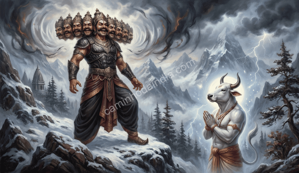 Ravana continua rindo mesmo após Nandi transformar-se no guardião celestial do Kailasa