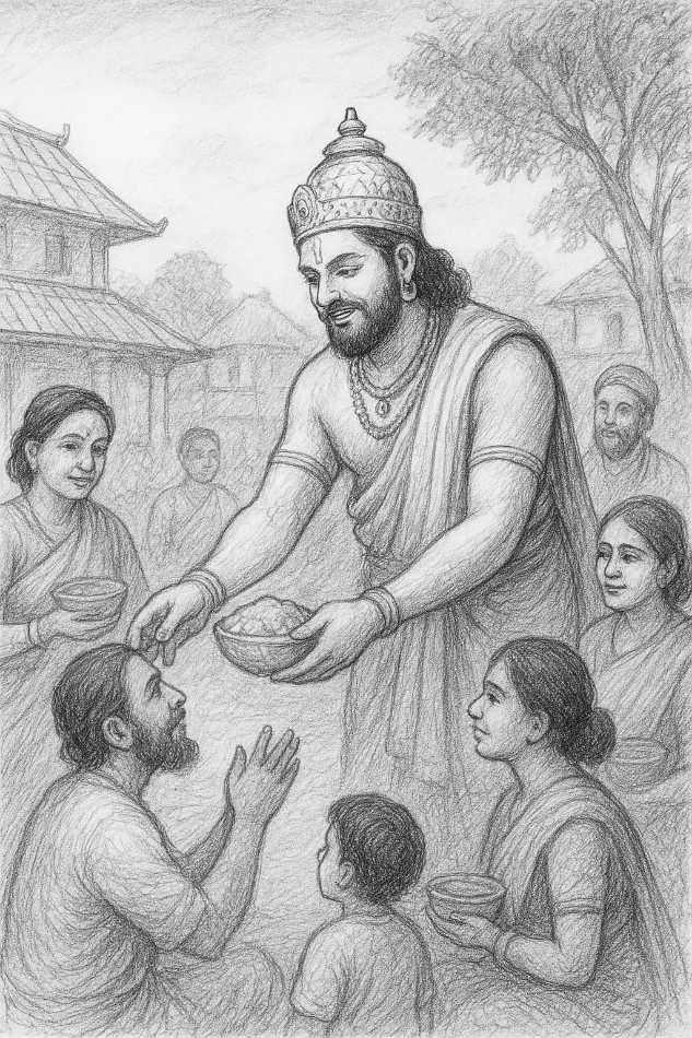 rei-mahabali-distribuindo-prasadam Rei Mahabali distribuindo prasadam ao seu povo amado