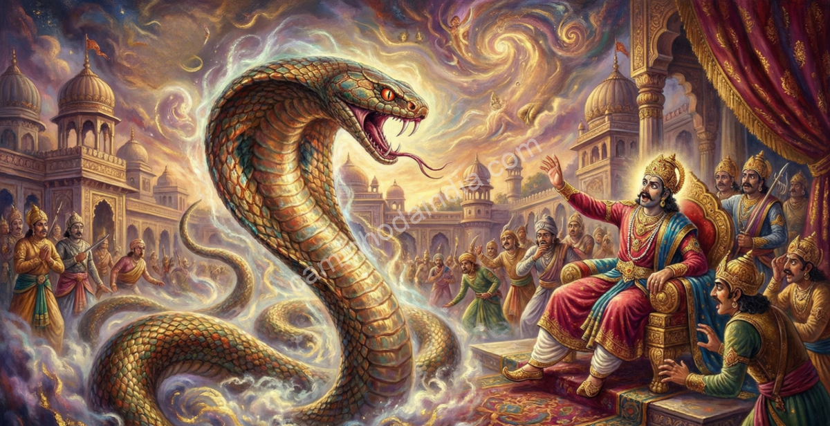 taksaka-matando-rei-parikshit Takshaka atacando e matando o Rei Parikshit conforme a maldição