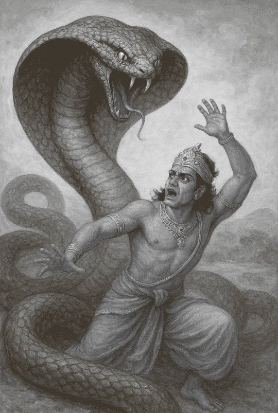 takshaka-matando-rei-parikshit Takshaka, a cobra venenosa, matando o rei Parikshit