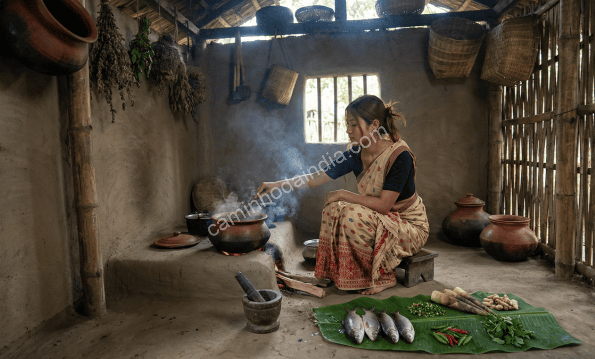 Culinária do Assam com pimentas, peixes de rio e técnicas tradicionais de defumação