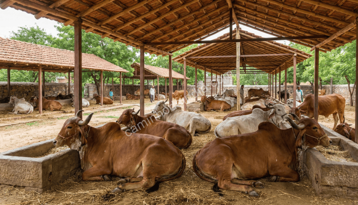 Gaushala no norte da Índia oferecendo cuidado e abrigo a vacas idosas e doentes