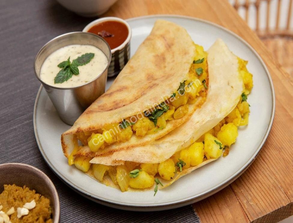 masala-dosa-recheio-pimenta Masala dosa com recheio de batata temperada, prato tradicional do sul da Índia