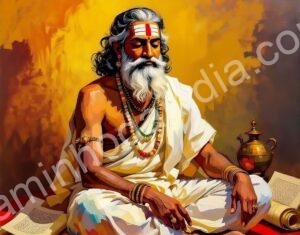 Ilustração artística de Aryabhata na antiga Índia, representando o matemático e astrônomo pioneiro