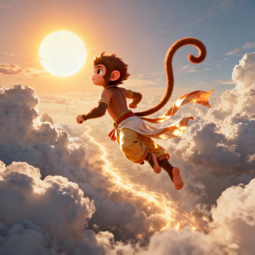 hanuman-voando-em-direcao-ao-sol Hanuman deus macaco Sol