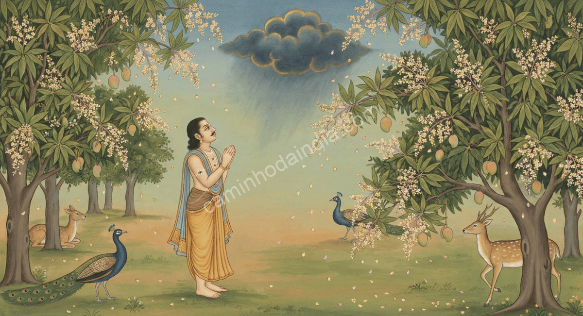 Mangueiras em flor simbolizando amor e saudade no poema Meghaduta de Kalidasa