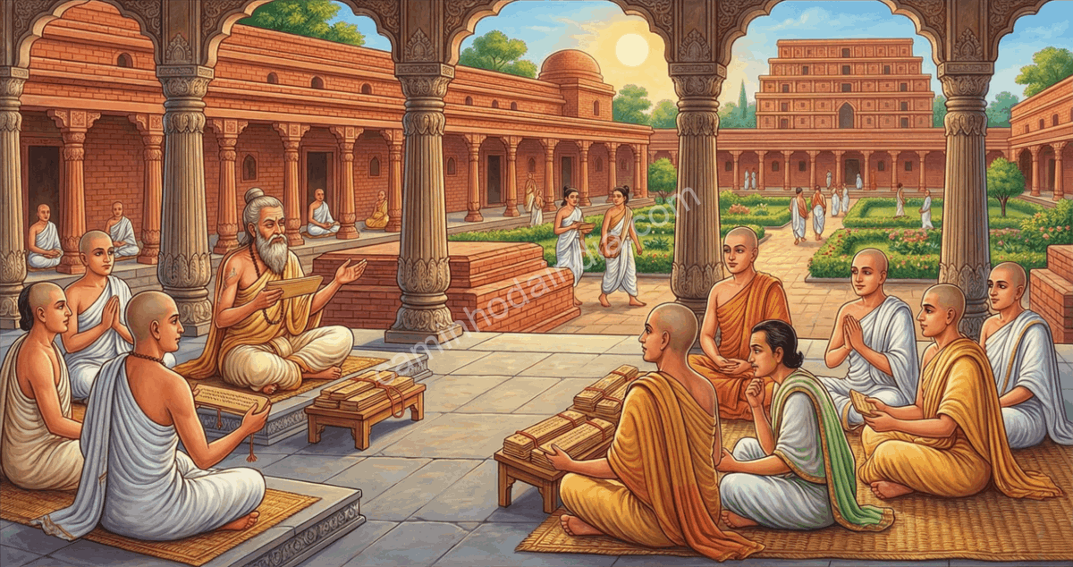 aṇini em Takshashila, um dos mais antigos centros de ensino do mundo, ensina a Aṣhtadhyayi, obra que estabeleceu os fundamentos da gramática sânscrita