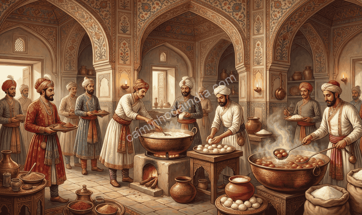 Cozinhas imperiais indianas no período mogol combinando técnicas persas, árabes e ingredientes locais