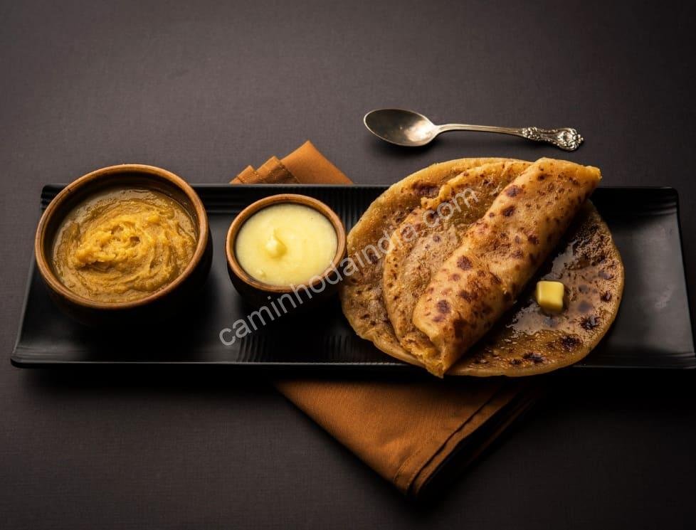 puran-poli-grossa-restaurante Puran Poli grossa servida em restaurante indiano, acompanhada de ghee