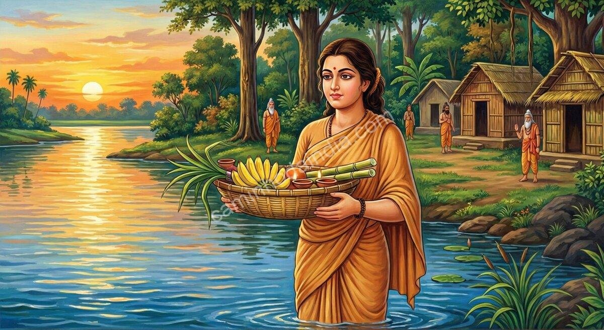 sita-ashram-valmiki-rio-narayani-gandaki Sita realizando o ritual do Chhath Puja às margens do rio Narayani (Gandaki)