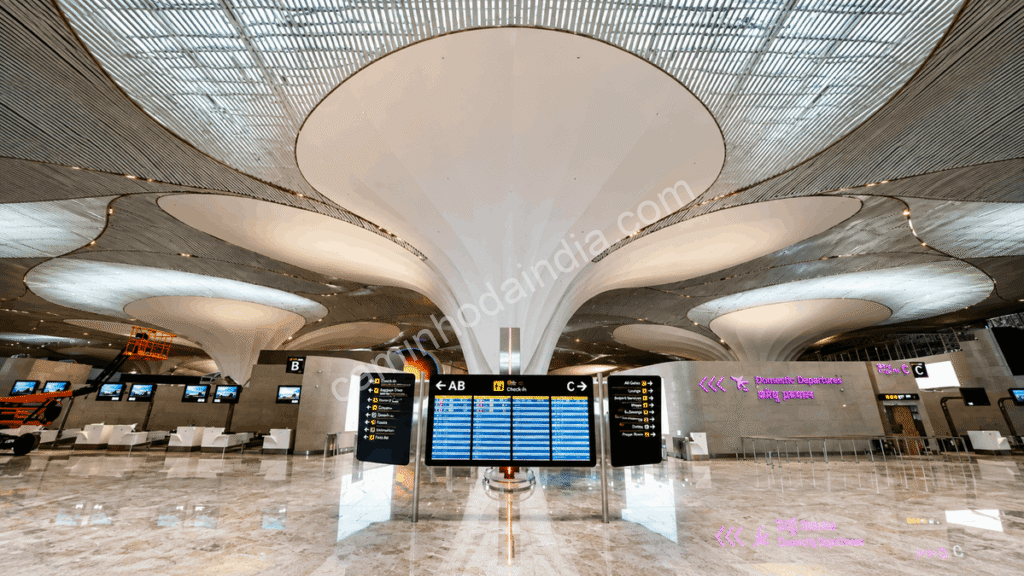 aeroporto-internacional-navi-mumbai-um-dos-mais-bonitos-2026 O Aeroporto Internacional de Navi Mumbai foi incluído na lista dos aeroportos mais bonitos do mundo de 2026 pelo Prix Versailles, destacando-se por sua arquitetura inspirada na flor de lótus.