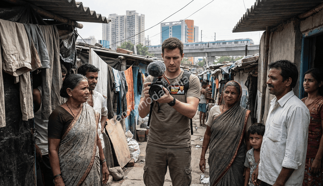 blogueiro-ocidental-mostando-apenas-pobreza-da-india-novo blogueiro ocidental destacando somente a pobreza na Índia, ignorando a diversidade cultural, os avanços e a complexidade real do país