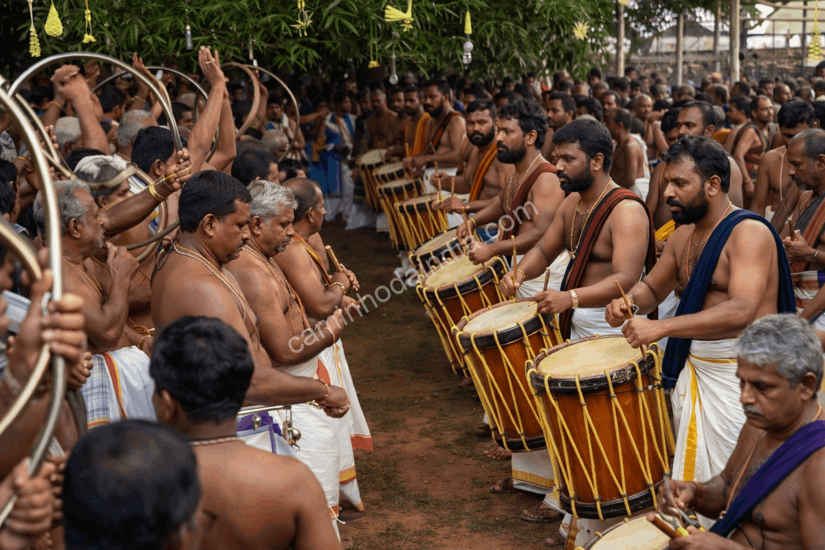 Ilanjithara Melam durante o Thrissur Pooram em Thrissur, Kerala