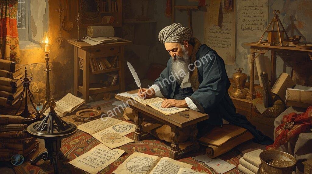 Ilustração de Muhammad ibn Musa al-Khwarizmi, matemático persa