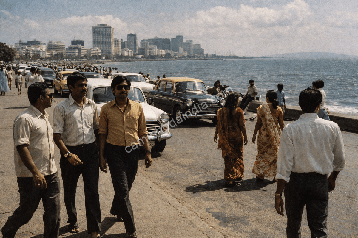 mumbai-anos-1980-foto-arquivo-historica Foto de arquivo de Mumbai (Bombaim) nos anos 1980 mostrando a vida urbana