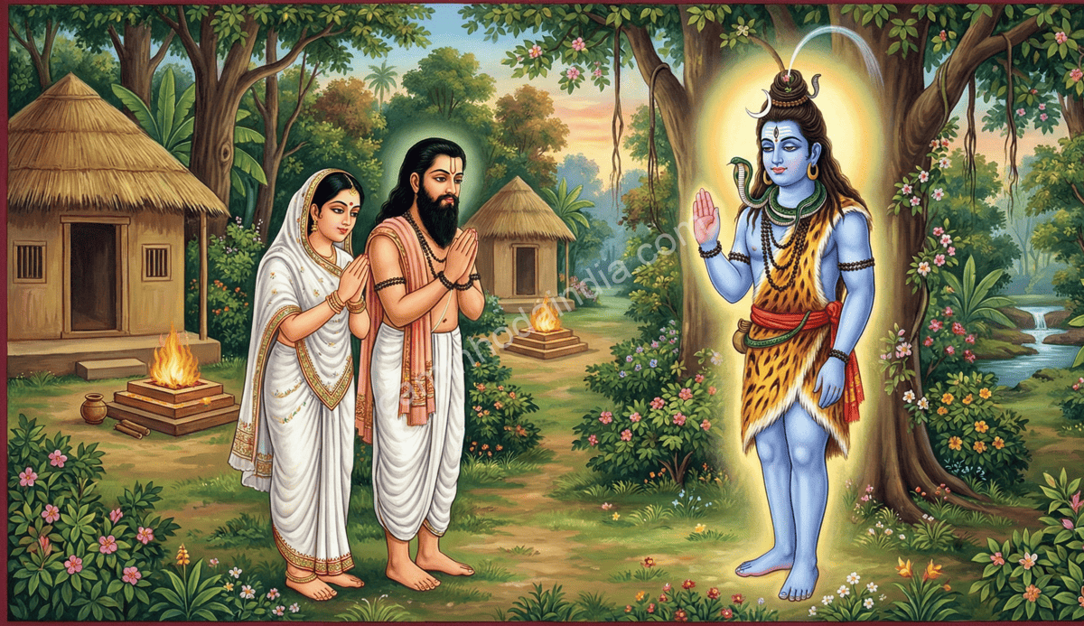 shiva-abencoando-mrikandu-e-marudvati-filho-sabio Markandeya Yama Shiva