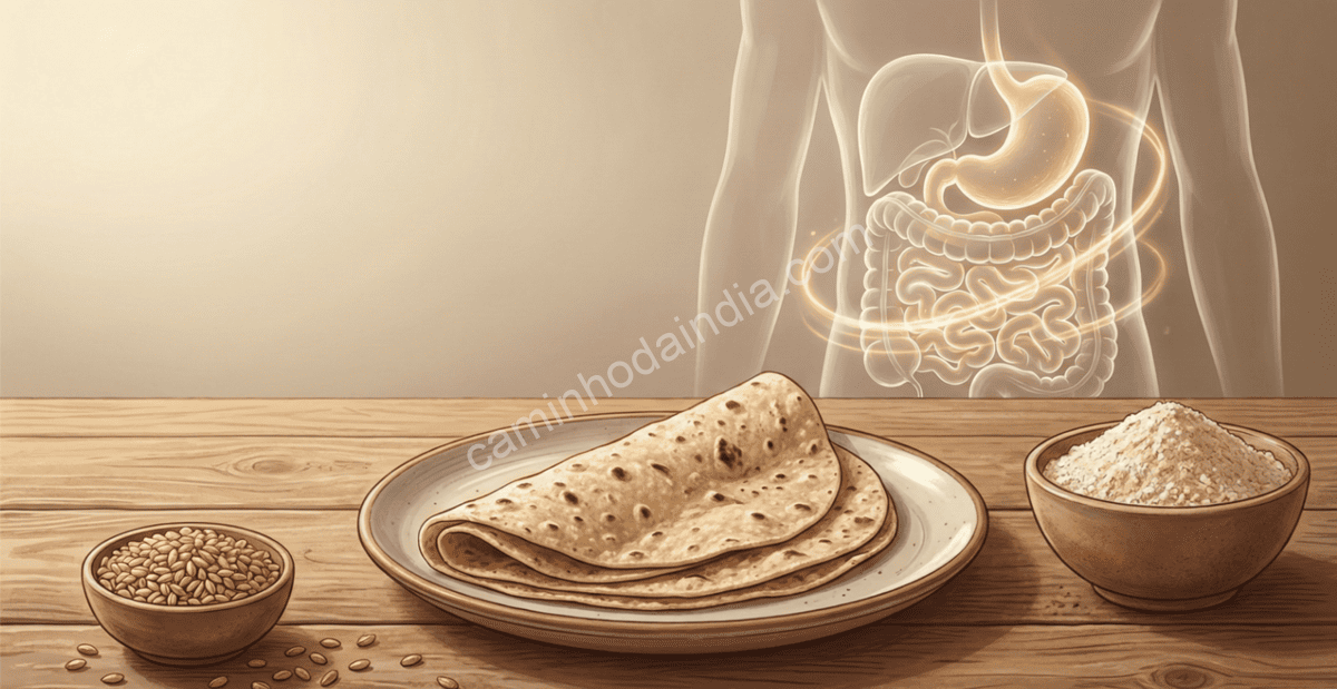 vantagens-do-chapati-para-a-digestao O chapati, feito com farinha integral, é rico em fibras e leve para o estômago, ajudando na digestão e promovendo um funcionamento intestinal saudável