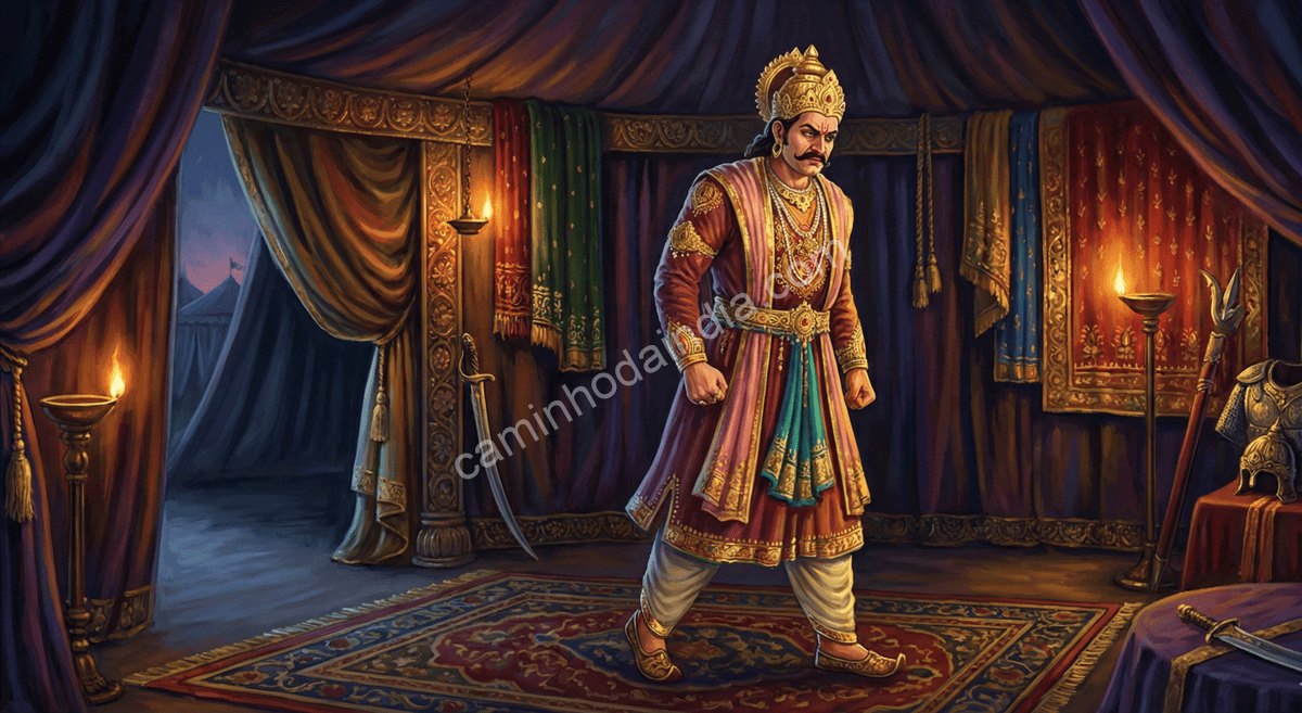 duryodhana-preocupacao-penitencia-arjuna-armas-divinas Duryodhana apreensivo ao receber notícias sobre a penitência de Arjuna e a busca por armas divinas