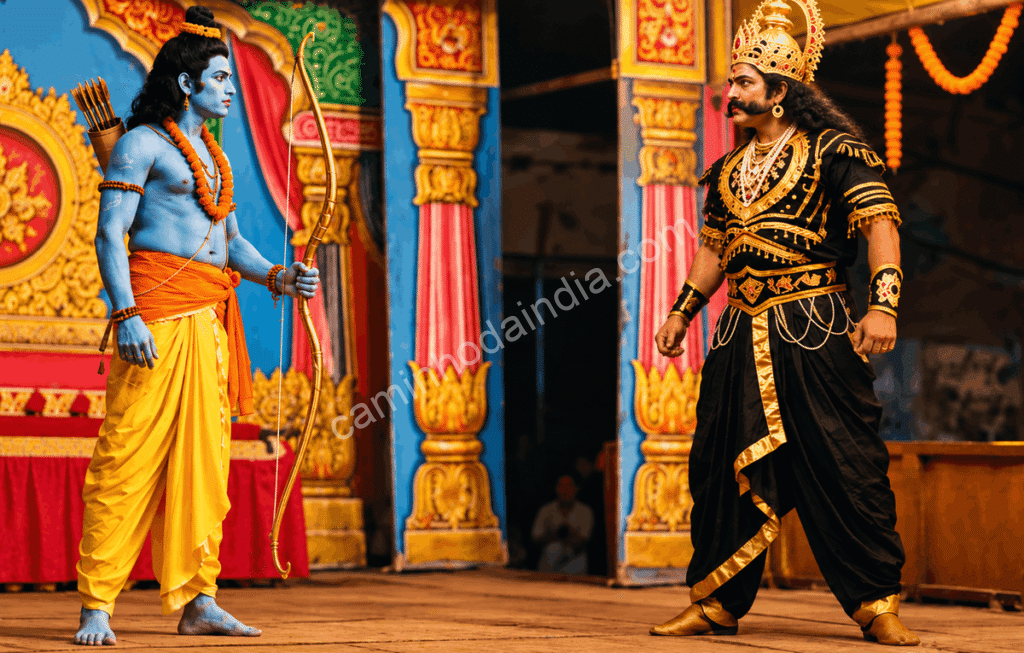 dussehra-rama-ravana-ramlila Uma tradicional apresentação de Ramlila realizada no Dussehra