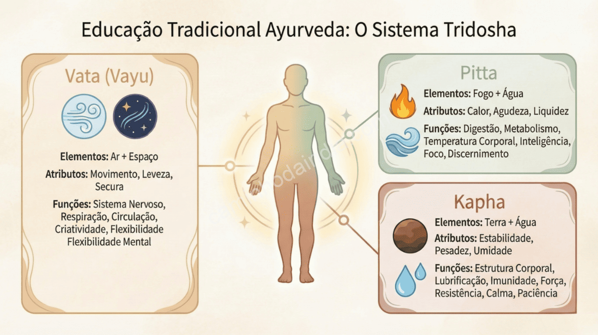 Ensino tradicional de Ayurveda com estudo de ervas medicinais e prática terapêutica