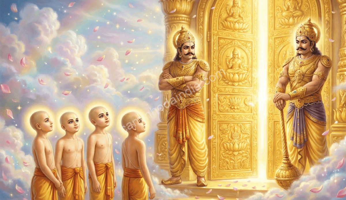 jaya-e-vijaya-negando-entrada-aos-kumaras-em-vaikuntha Jaya e Vijaya negando a entrada dos Kumaras em Vaikuntha