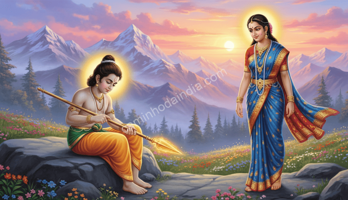 parvati-conversando-com-kartikeya Parvati conversando com Kartikeya em Kailasa, em um momento de carinho e orientação