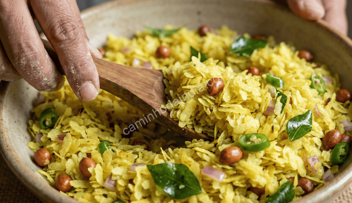 preparando-poha-em-casa Pessoa preparando poha em casa