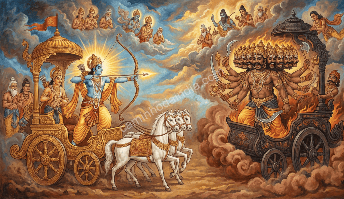 Rama matando Ravana no campo de batalha