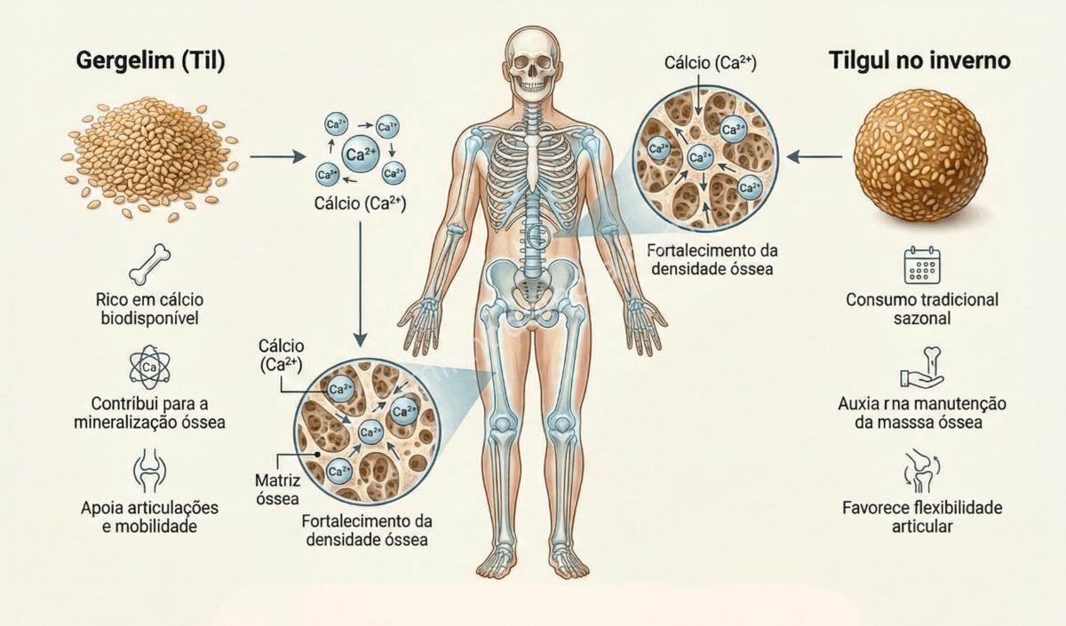 O tilgul contribui para o fortalecimento dos ossos por ser rico em gergelim