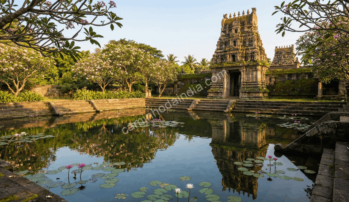 lago-templo-antigo-india Lago em frente a um templo antigo na Índia, utilizado para rituais e purificação