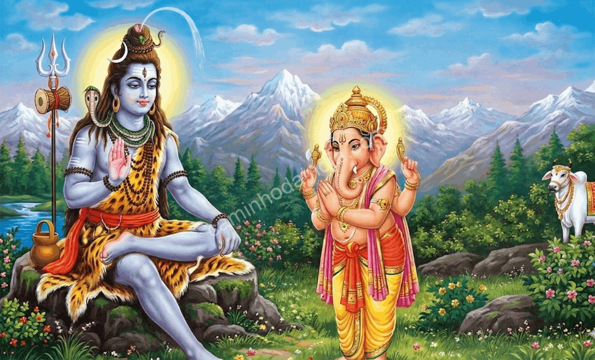 Shiva instruindo Ganapati a visitar o banquete de Kubera em seu nome