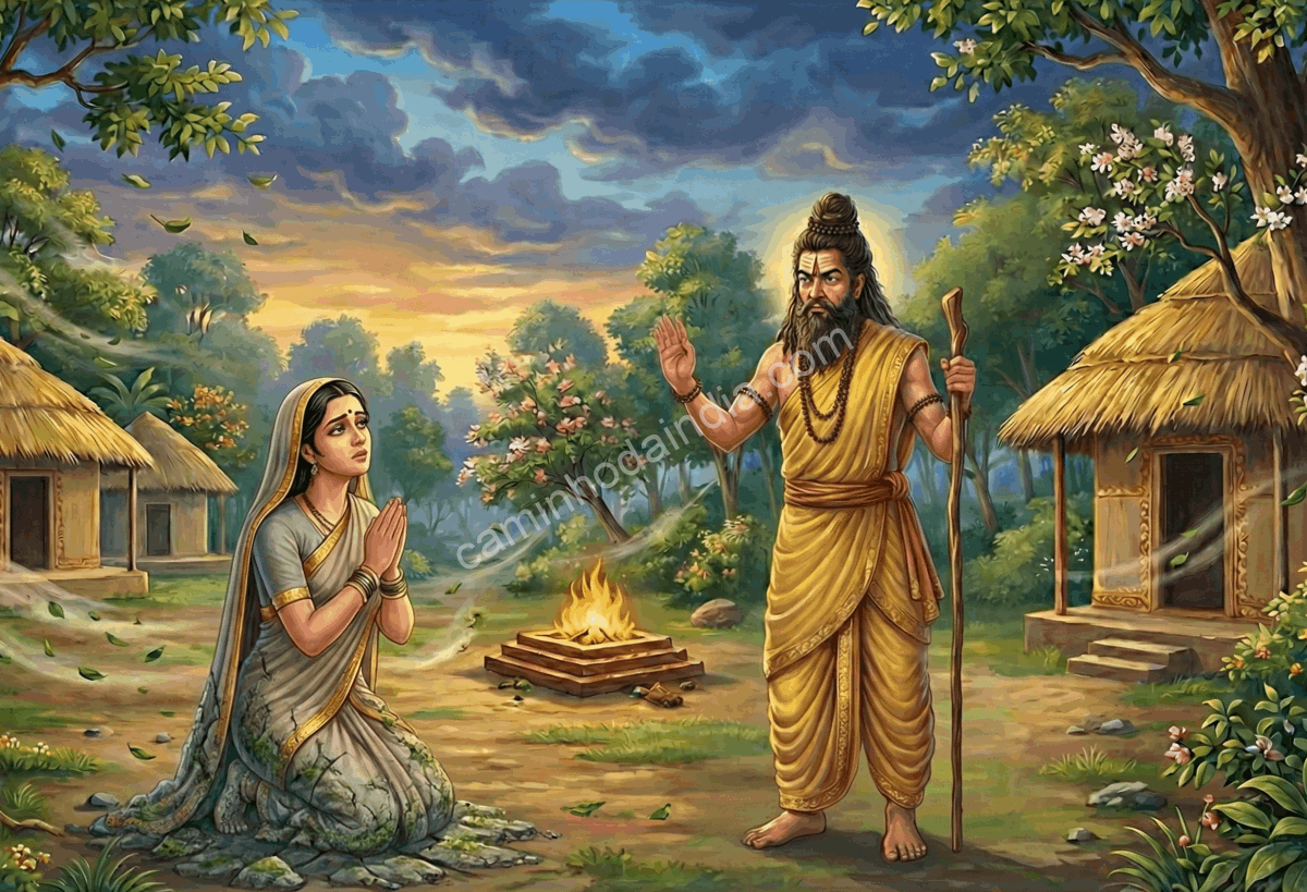 ahalya-amaldicoada-por-gautama Ahalya é amaldiçoada por seu marido, o sábio Gautama, após o episódio envolvendo Indra