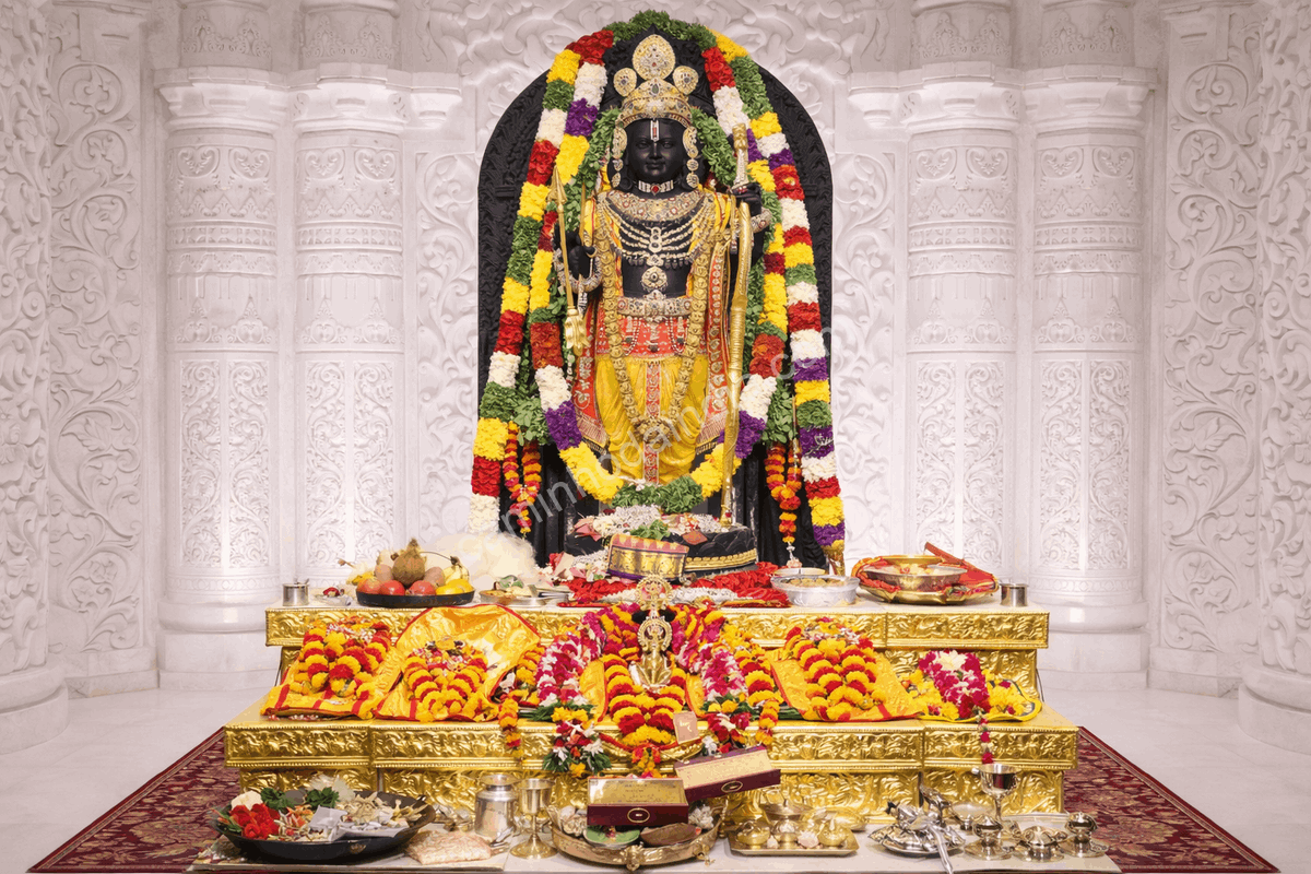 Ídolo de Rama, carinhosamente chamado Ram Lalla, no templo de Ayodhya