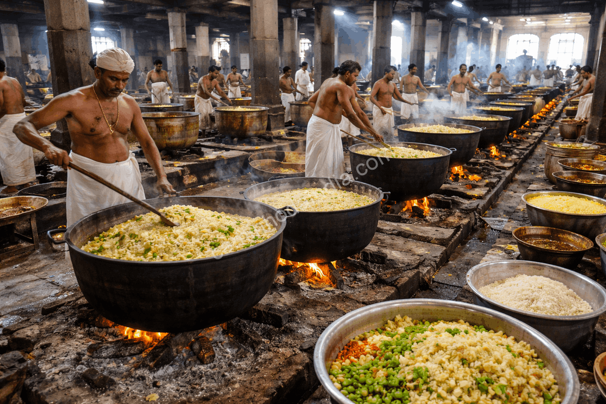 khichdi-cozinhas-comunitarias-jagannath-puri Khichdi sendo preparado em cozinhas comunitárias de Jagannath Puri por cozinheiros tradicionais