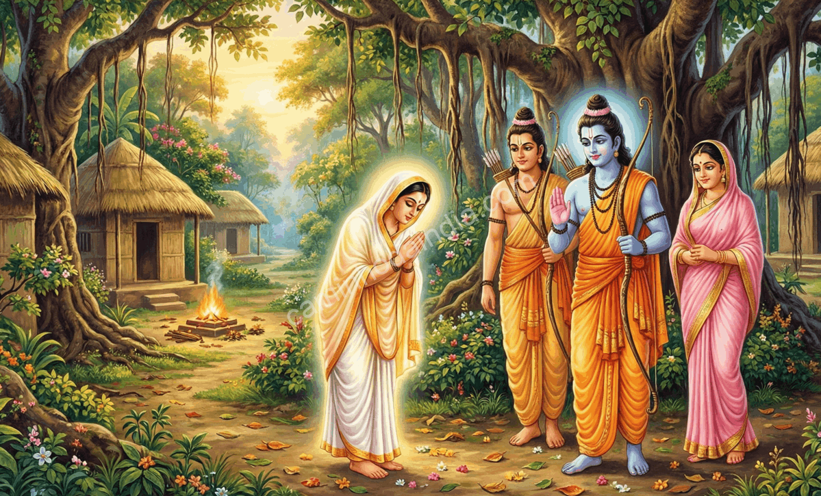 rama-libertando-ahalya-da-maldicao Rama liberta Ahalya de sua maldição ao tocar seus pés na floresta