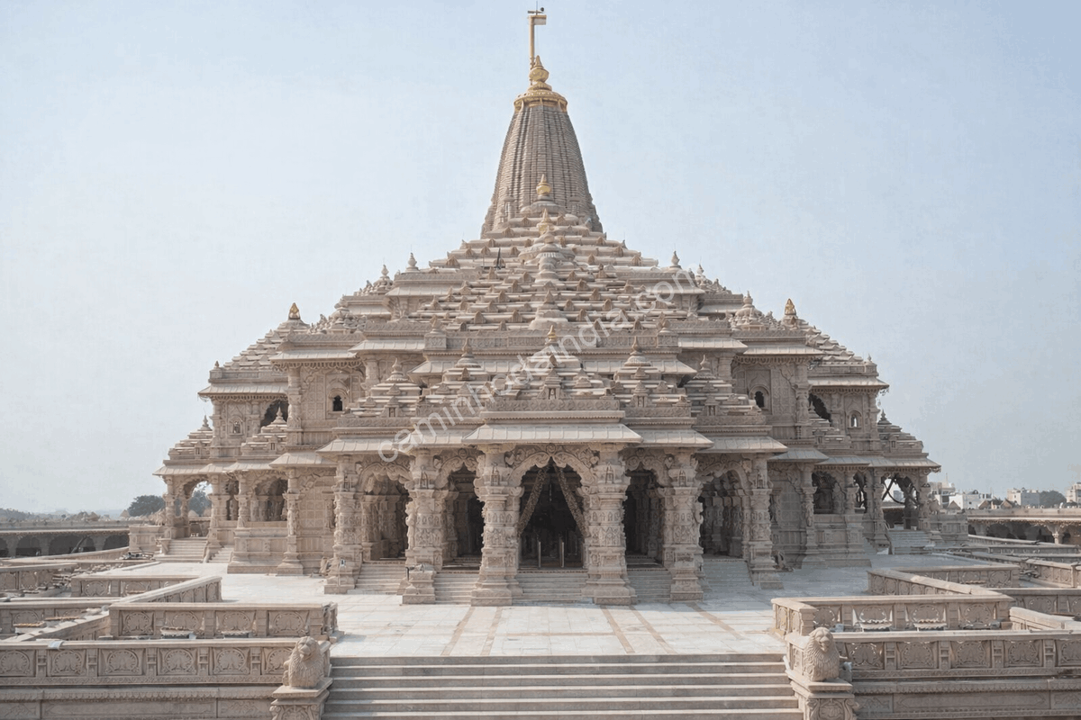 Belo templo de Ayodhya, em Uttar Pradesh, tradicionalmente considerado o local de nascimento do Senhor Rama