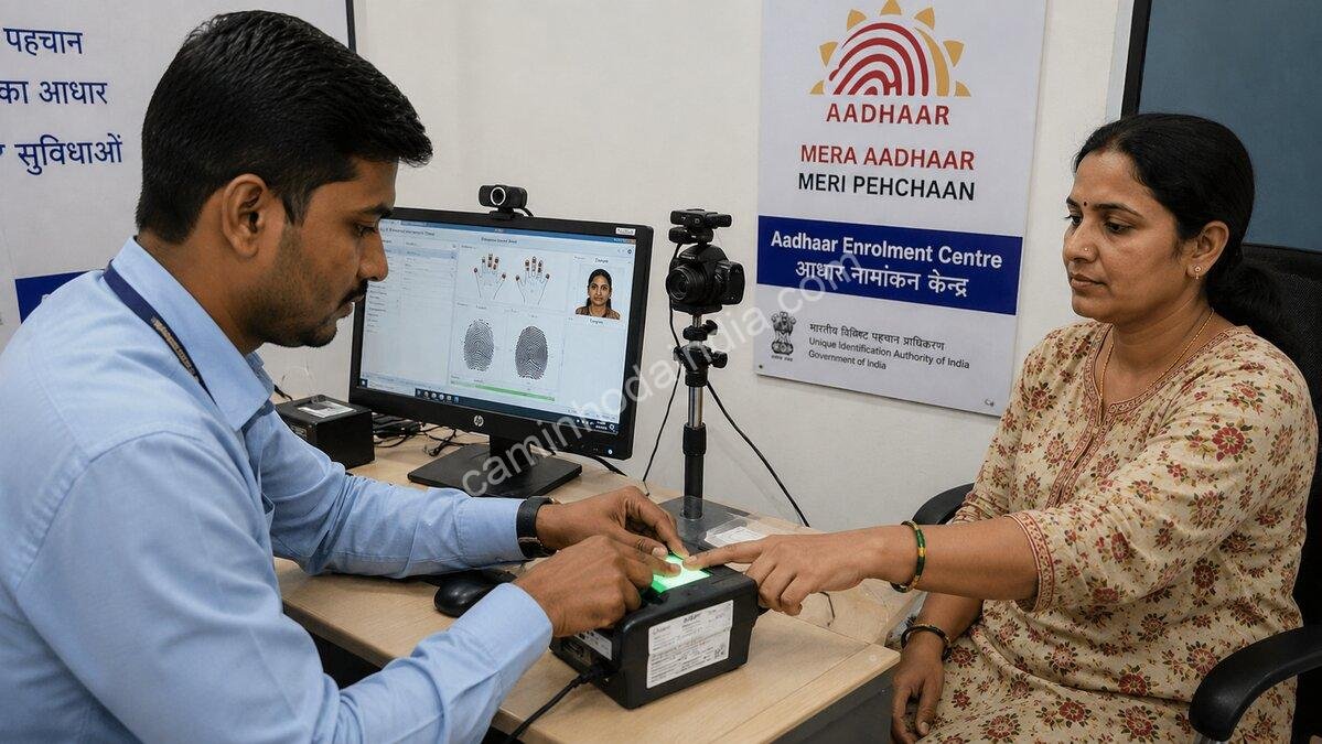 Durante o cadastro no Aadhaar, são coletadas impressões digitais, fotografia facial e escaneamento da íris para criar uma identidade biométrica única e segura