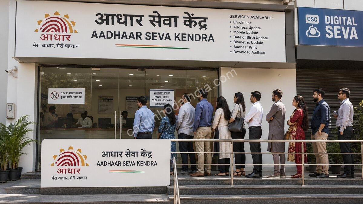 Milhões de residentes visitam os centros de atendimento do Aadhaar para emitir, atualizar ou corrigir seus dados biométricos e cadastrais