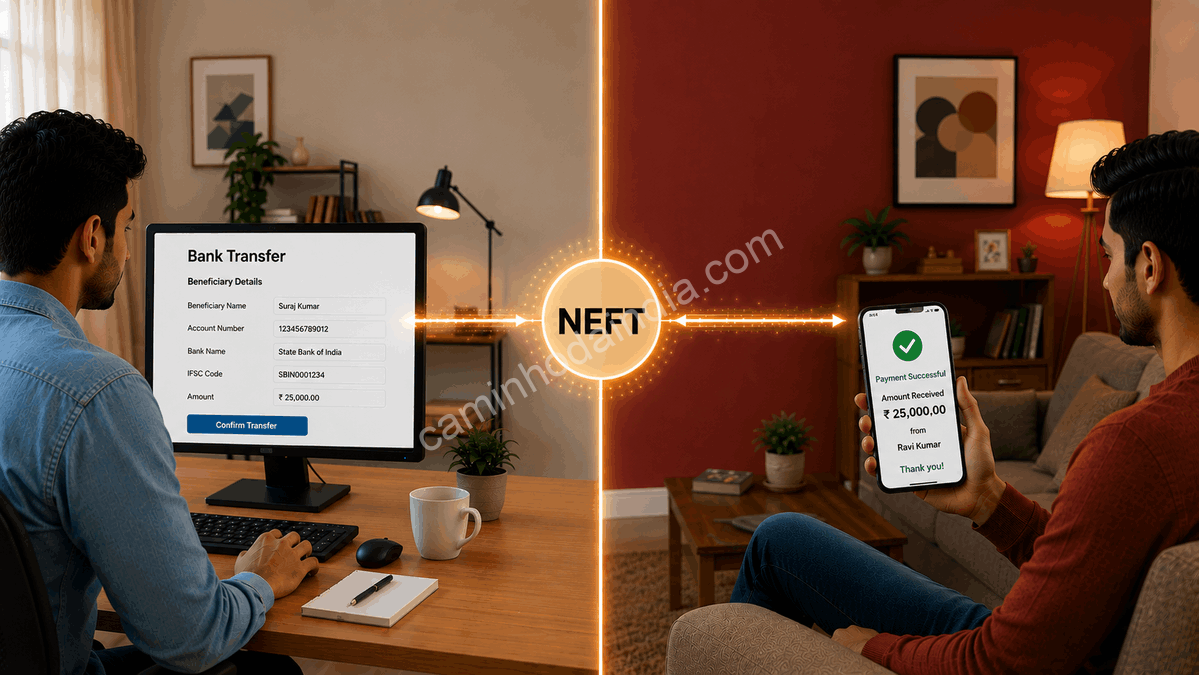 transferencia-bancaria-tradicional-india-neft-ifsc-1 Antes do UPI, transferências bancárias na Índia normalmente exigiam o número da conta, o código IFSC e outros dados do destinatário, tornando o processo mais demorado do que os pagamentos instantâneos atuais